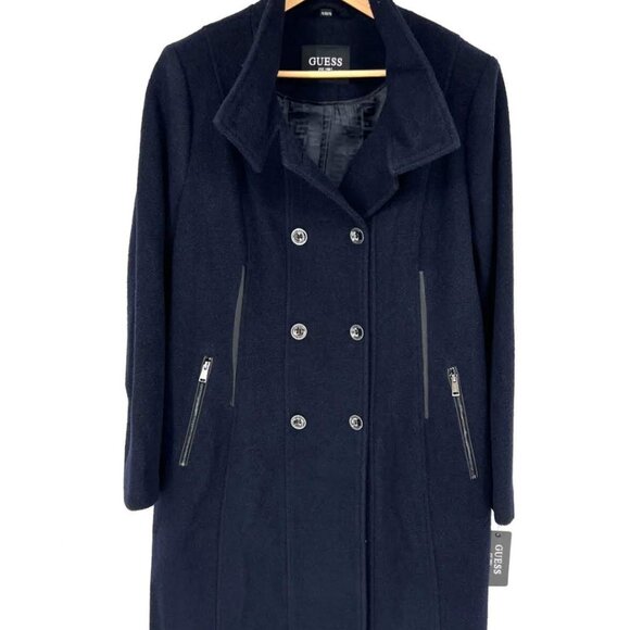 Guess Women's Dark Blue Double-Breasted Pea Coat XL - Picture 2 of 16